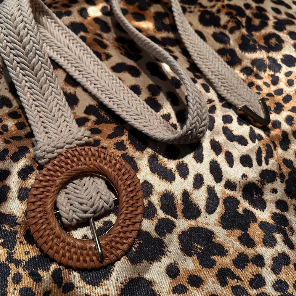 Brown & Beige Fabric Woven Adjustable Belt